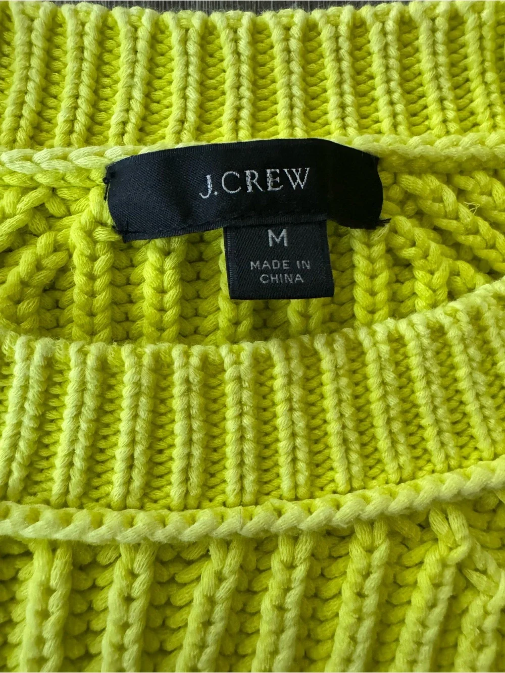 J.Crew Bright Green Ribbed Cotton Crewneck Sweater M Chunky Knit Preppy
